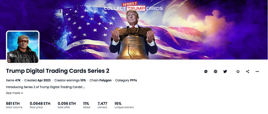 Trump Digital Trading Card Series 2 NFT Source: OpenSea