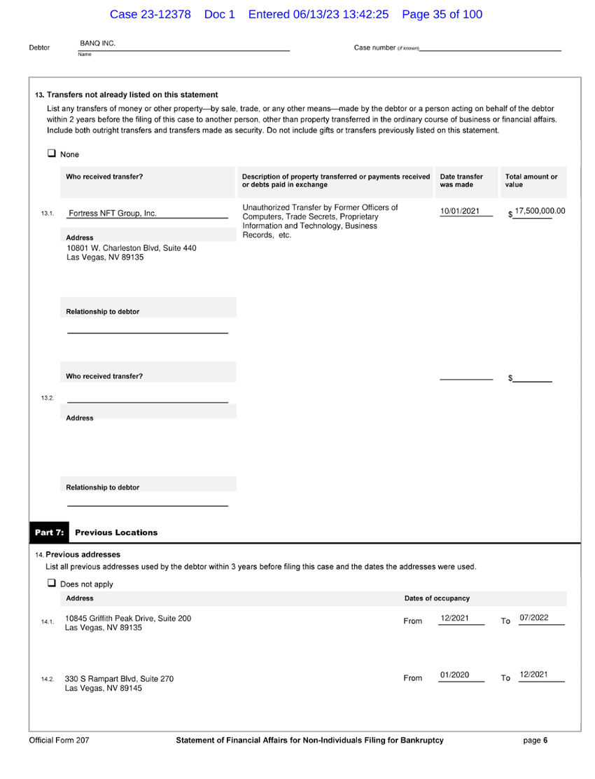 Screenshot of Banq bankruptcy document