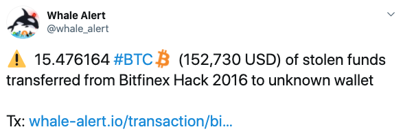 Tuit movimiento hack Bitfinex