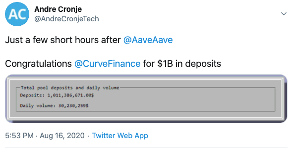 Tuit Andre Cronje felicita a Curve