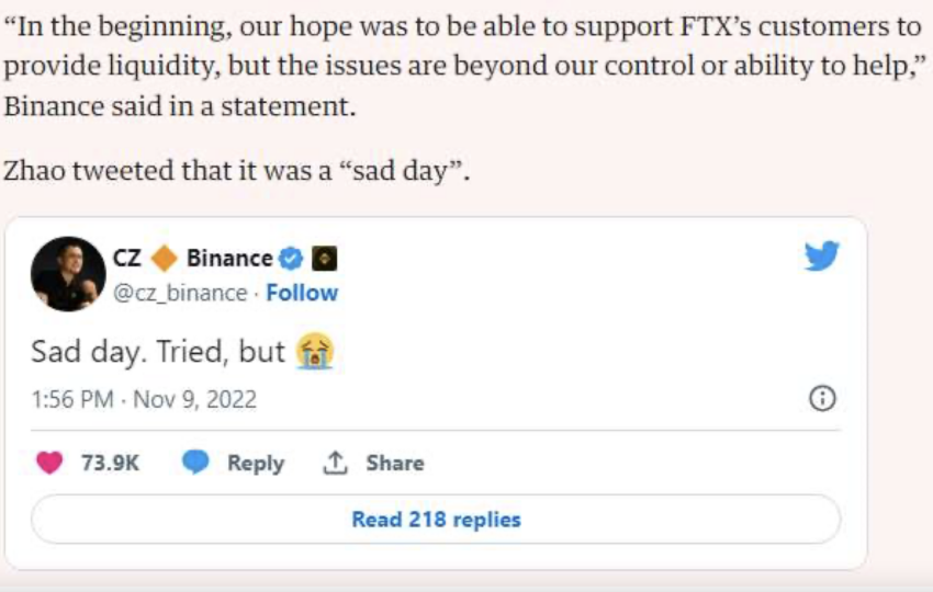 CZ's Tweet Regarding FTX's Bankruptcy, In Court Filing. Source: CourtListener