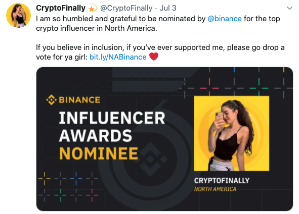 Tuit crypto finally y Binance