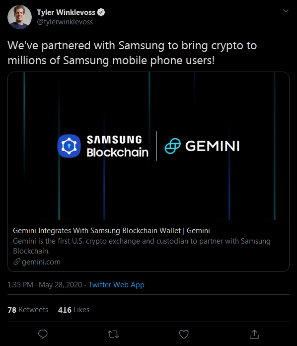 Bracia Winklevoss i Samsung | pl.beincrypto.com