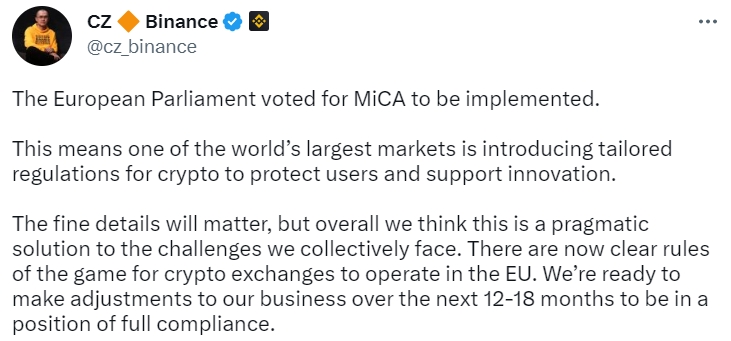 CZ MiCA Lob