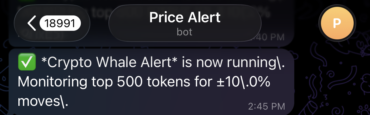 Crypto Whale Alert Telegram Message. Source: BeInCrypto