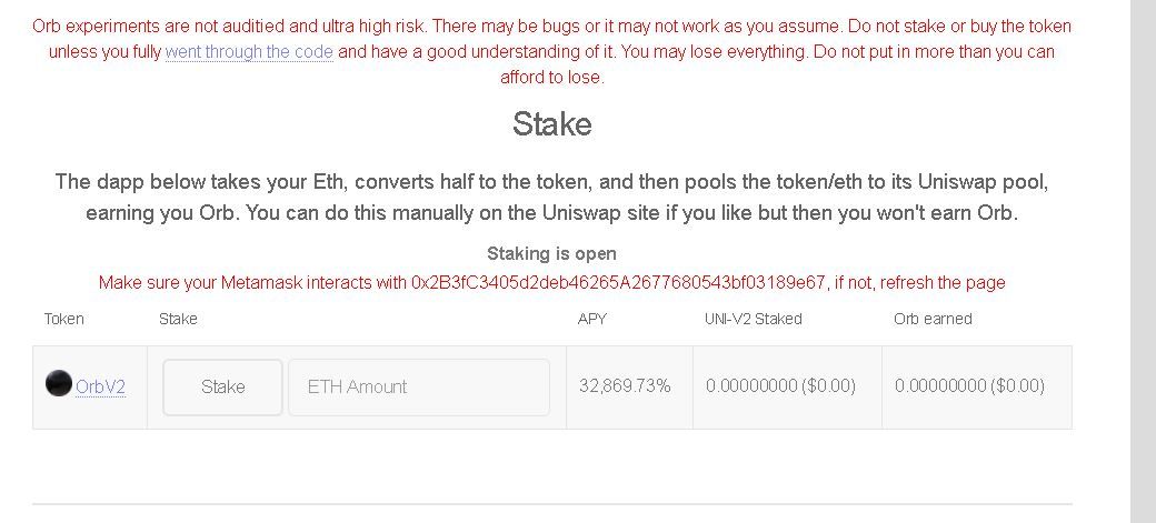Rendimiento anual por staking de Orb en su página web oficial.