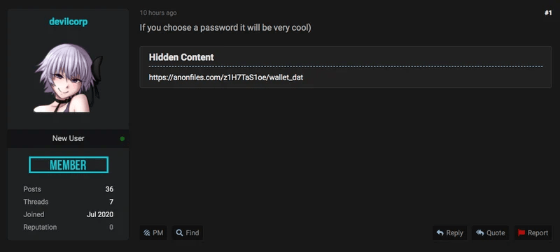La dirección de BTC reportada con ataques publicada en el foro RaidForum. Fuente: Vice.
