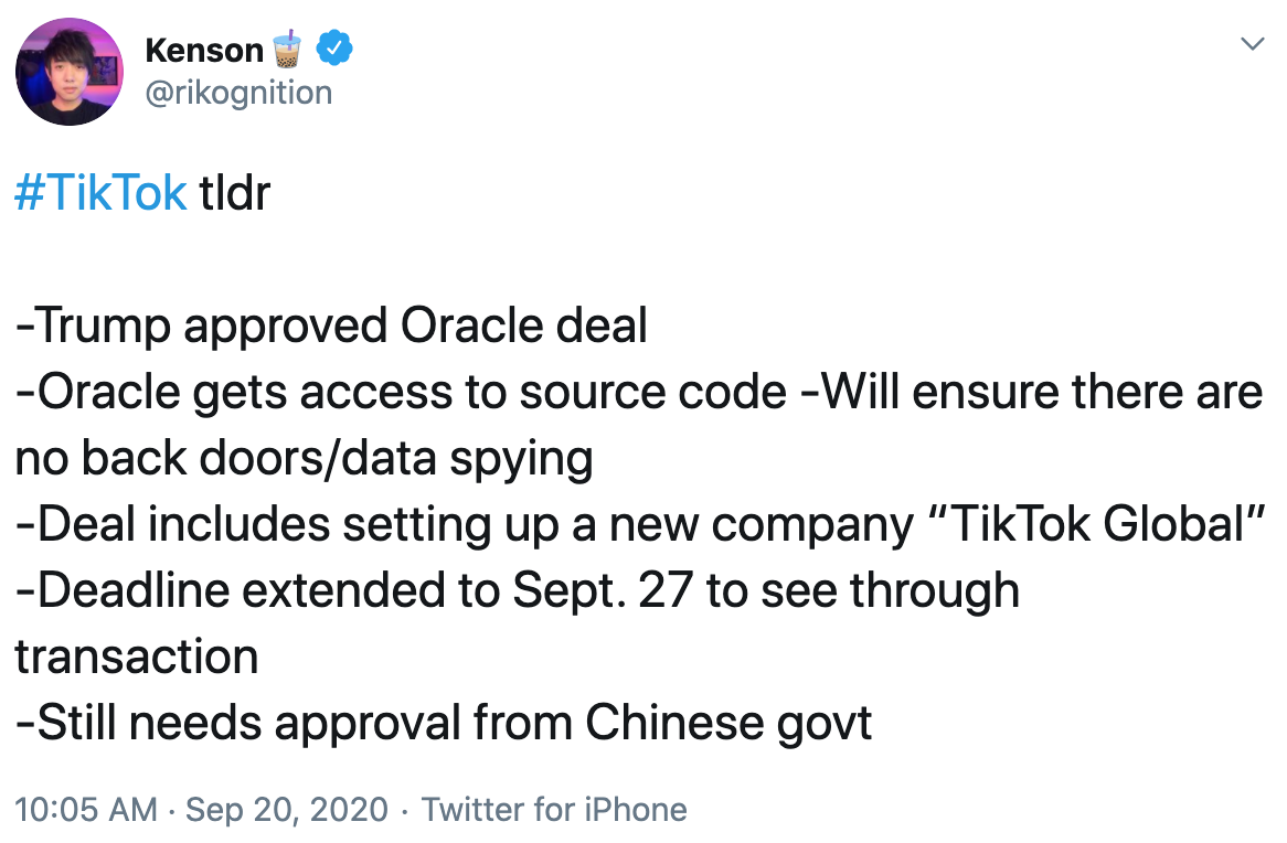Tuit como Oracle asegurará tik tok
