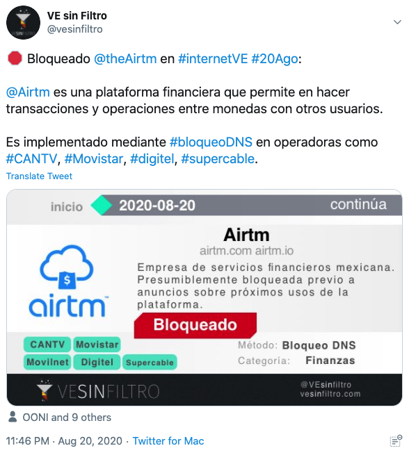 Tuit AirTm para esquivar medidas gobierno de Venezuela