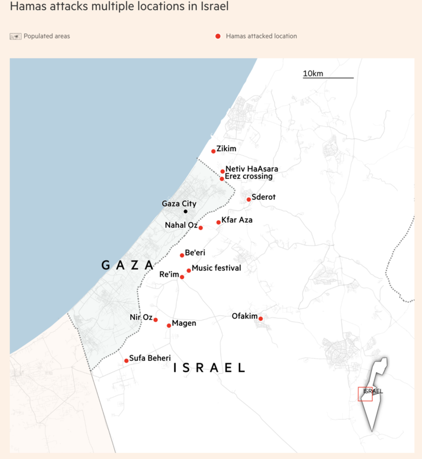 Israel Crypto Hamas, Map of Hamas attacks on Israel