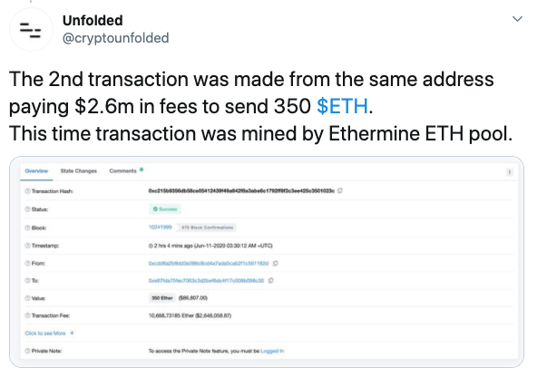 Tuit comisión barbáricas de ETH
