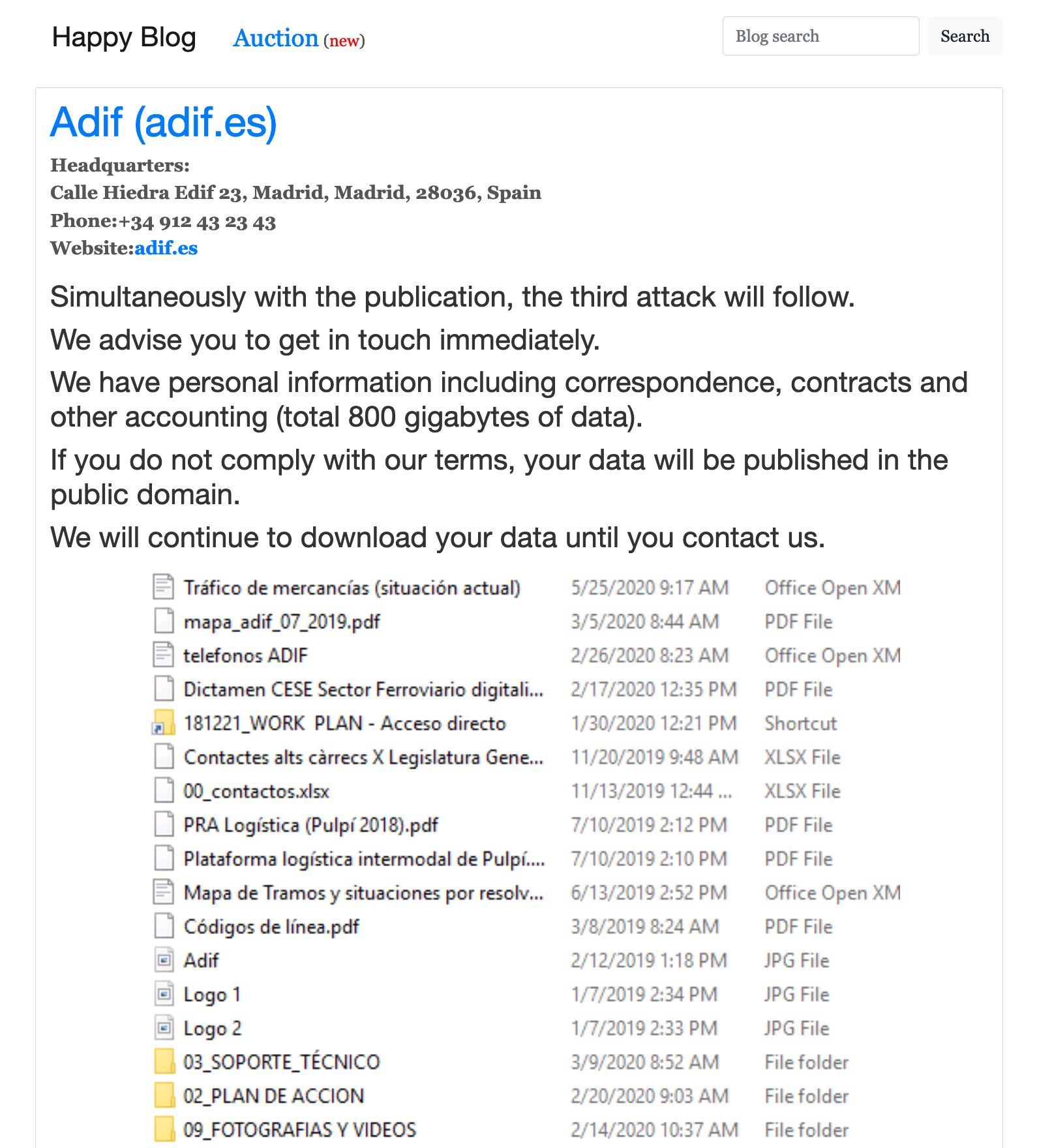 Ataque Ransomware Adif