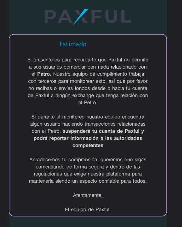 Captura de pantalla compartida por un usuario de Paxful. Omitimos el nombre para evitar posibles represalias. Imagen:BeInCrypto