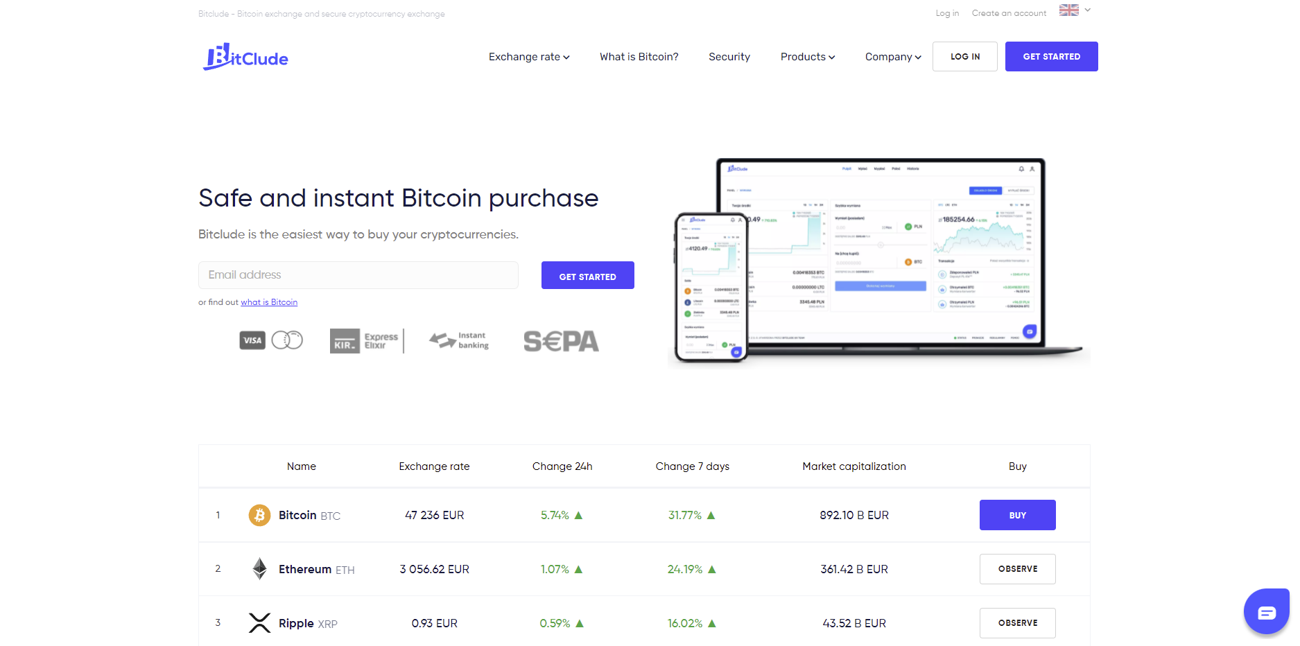 Strona internetowa BitClude
