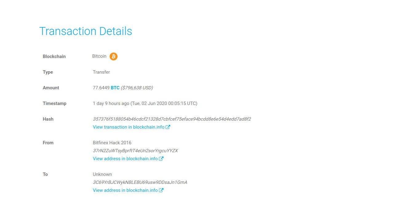 Gestohlene Funds von Bitfinex Hack 2016 bewegt