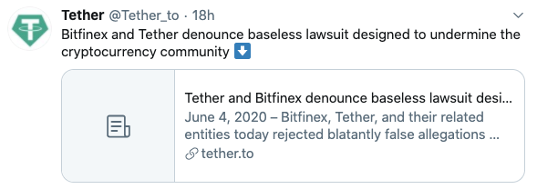 Tuit Tether rebaja la denuncia