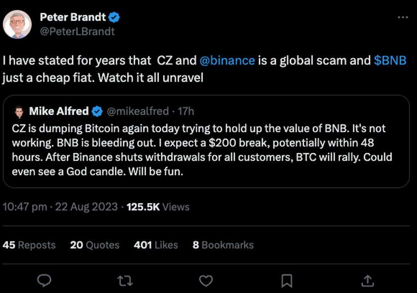  Peter Brandt calls Binance a global scam