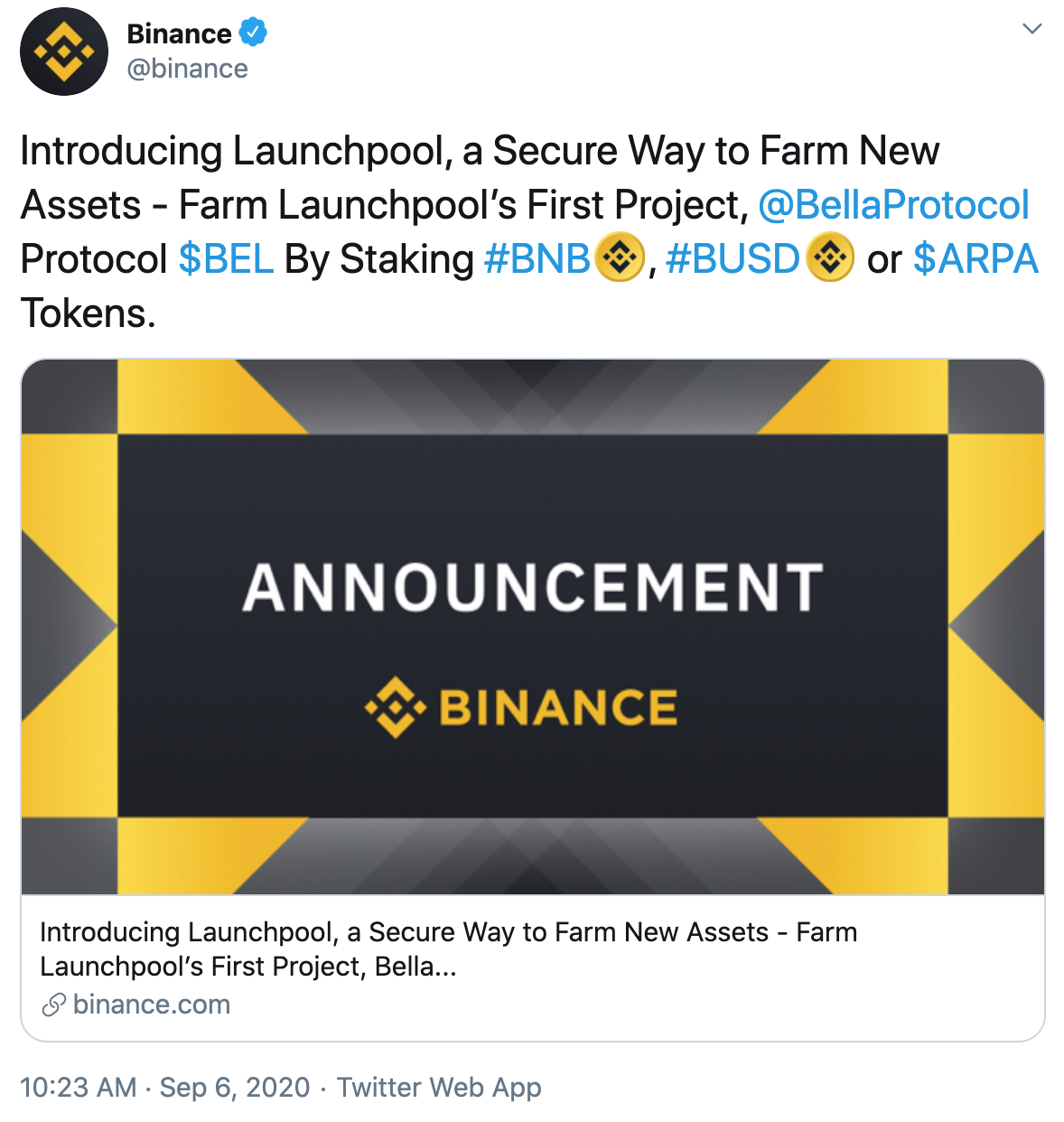 Tuit Binance lanza plataforma defi