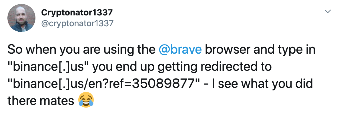 Tuit sobre Brave y sus affiliate marketing