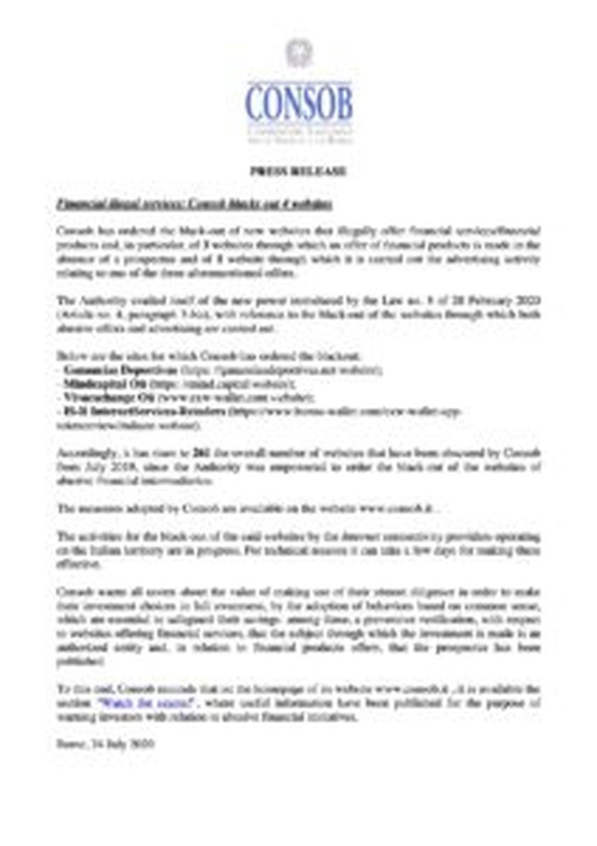 Comisión valores Italia Mind Capital