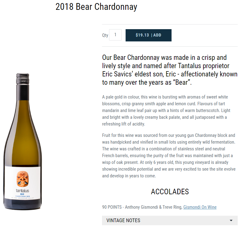 2018 Bear Chardonnay