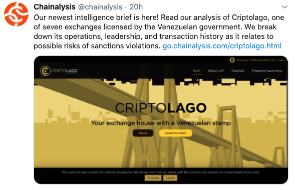 Tuit chainalysis contra Criptolago