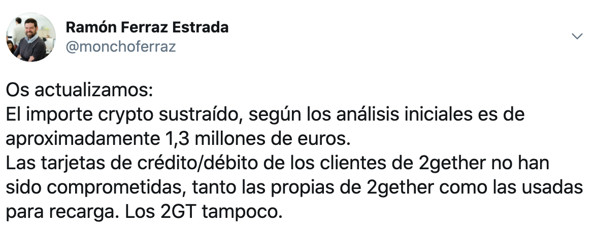 Tuit CEO 2gether hack millones