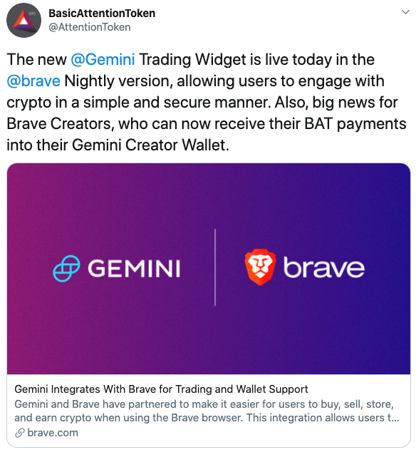 Tuit integracion widget Gemini con Brave