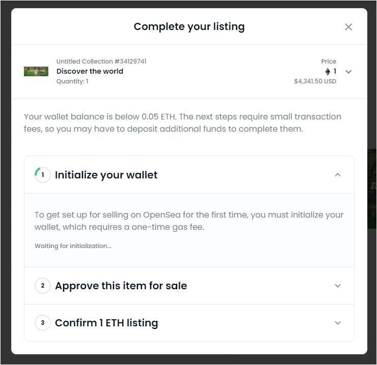 Hoàn tất việc list bán NFT trên OpenSea.
