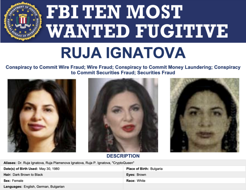 Cryptoqueen Ruja Ignatova in FBI's Ten Most Wanted