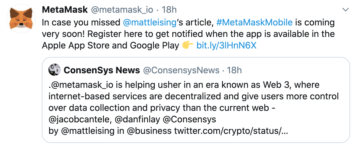 Tuit Metamask lanzamiento 2020