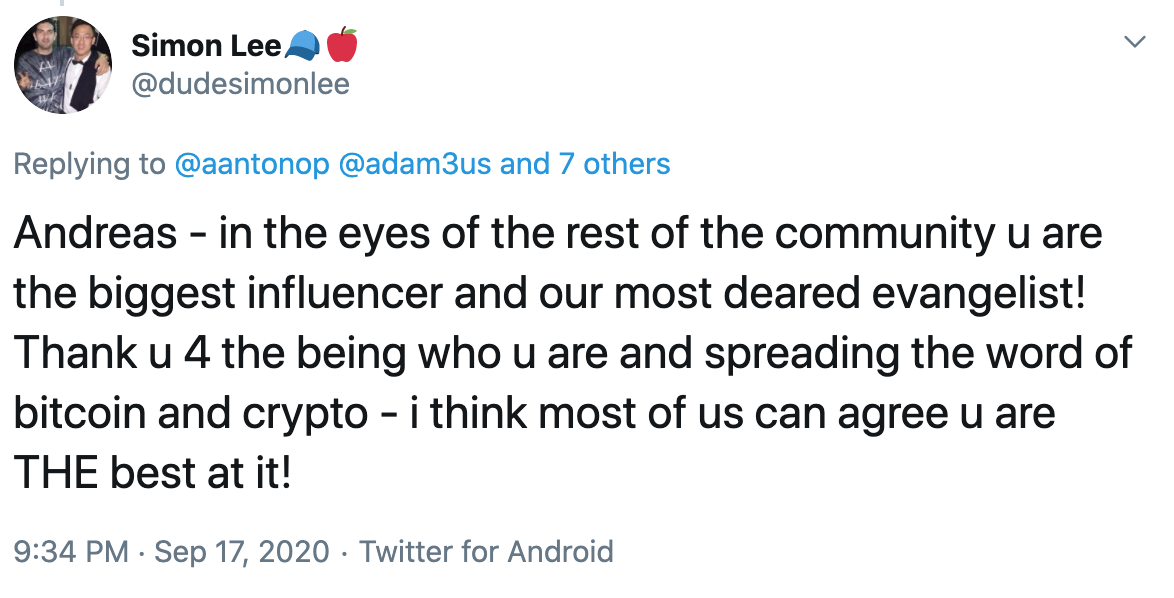 Tuit de apoyo a Andreas por su libro