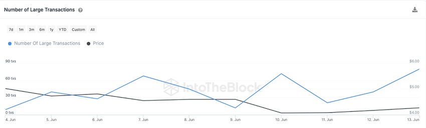 Uniswap (UNI) Price Rebound, June 2023 -  Whales Transaction Count 
