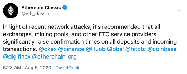 Tuit ataque 51% de ETC