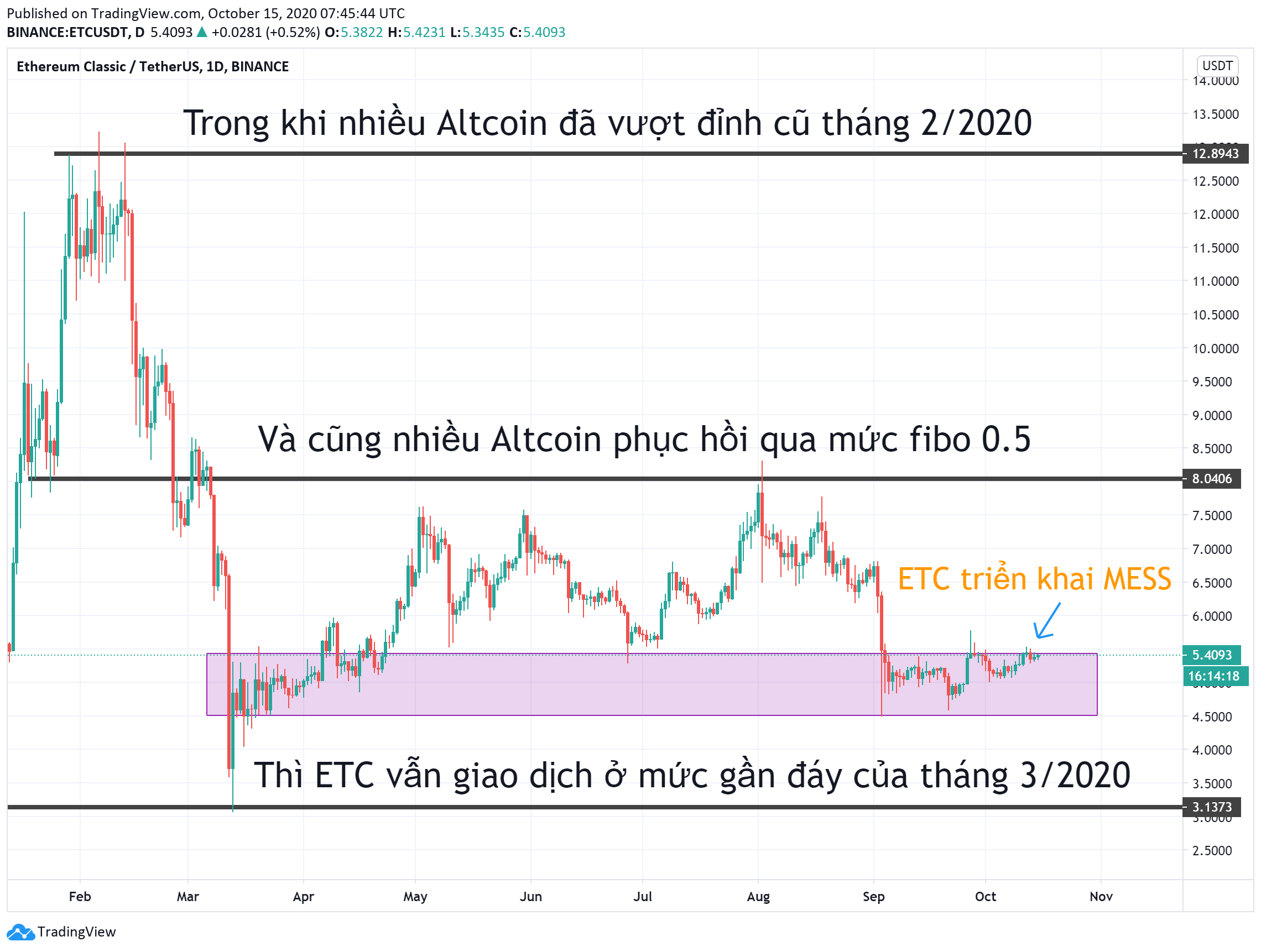 Quan sát biến động giá của ETC trong năm 2020