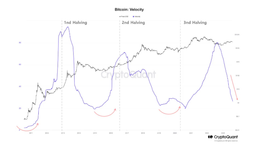 Bitcoin velocity patterns also reinforce the premise that a lot of BTC was traded and accumulated a year ago.