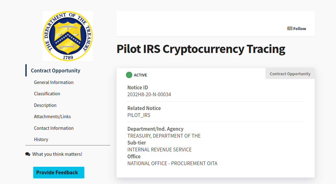 Screenshot der IRS Seite