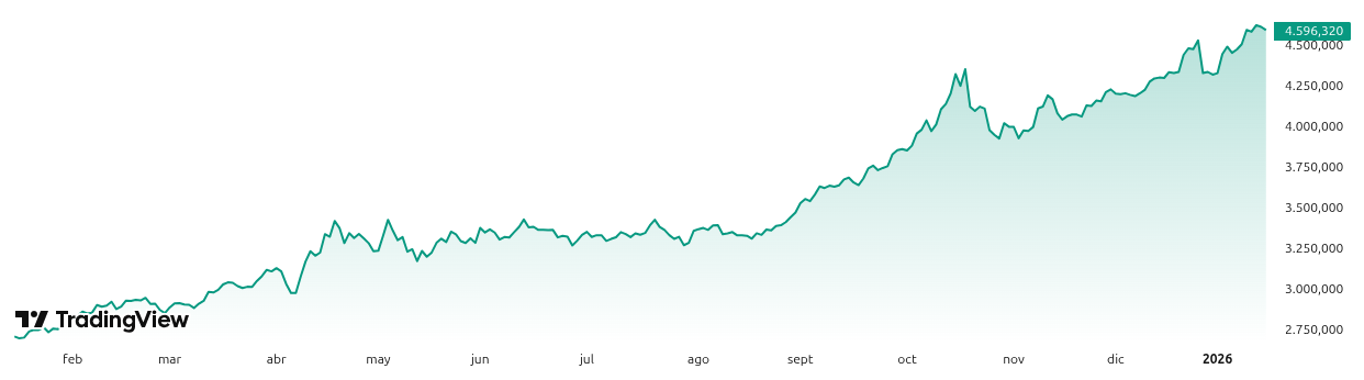 Rendimiento del precio del oro - 1 año. Fuente: TradingView