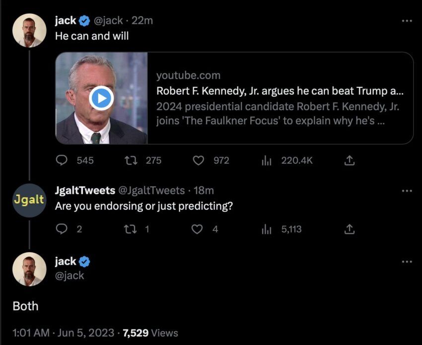 Jack Dorsey i wsparcie Kennedy