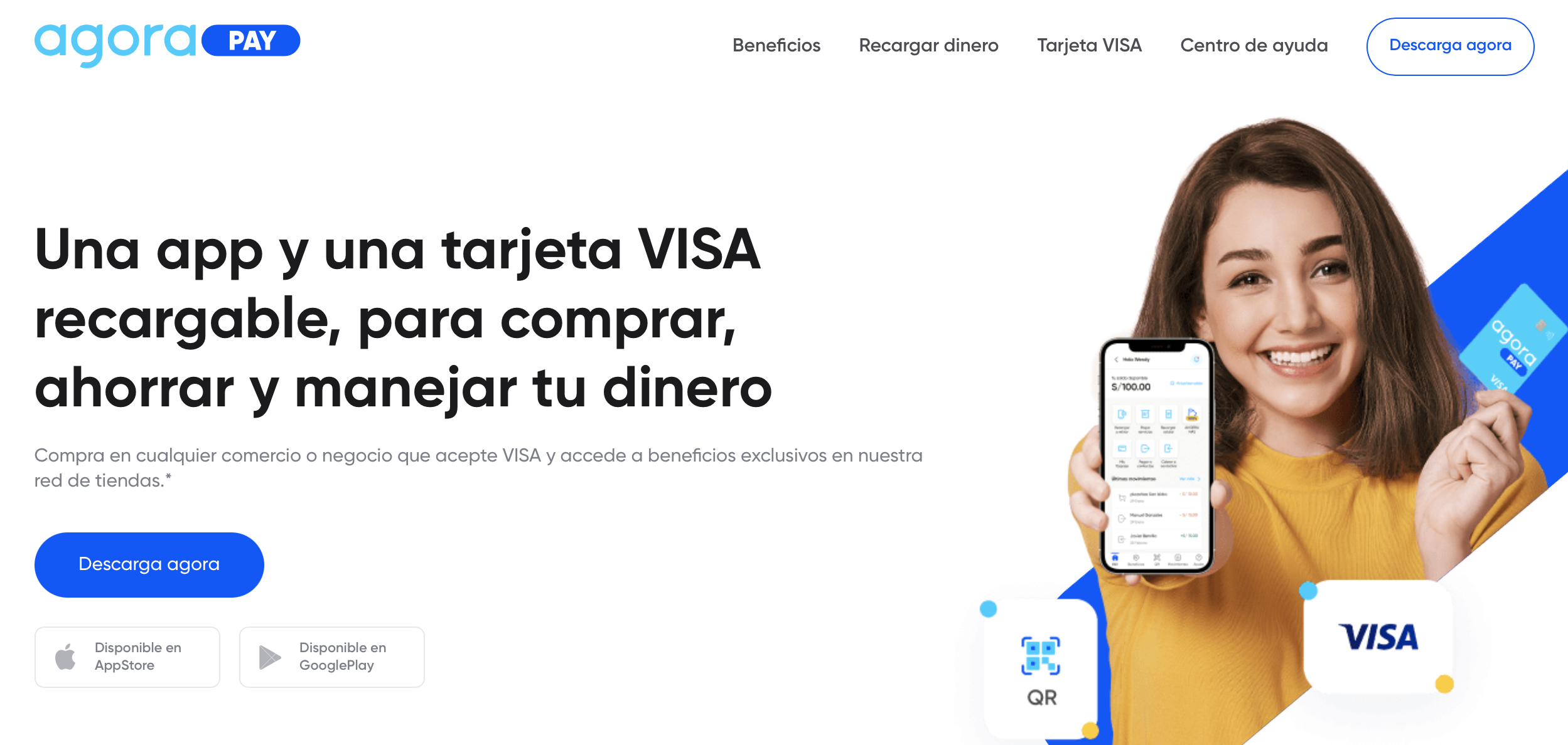 Interfaz de la billetera digital Agora Pay, que opera en Perú. 