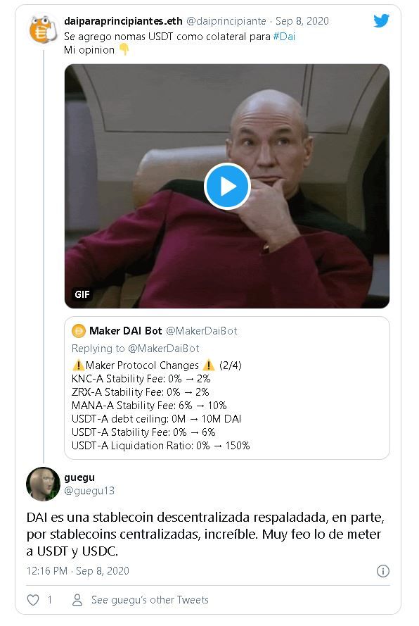 Opiniones desde Twitter, destacando a Dai Para Principiantes, una cuenta educativa sobre Dai y Maker. Fuente: @daiprincipiante