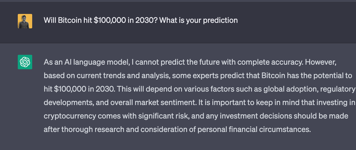 Screenshot of conversation with ChatGPT