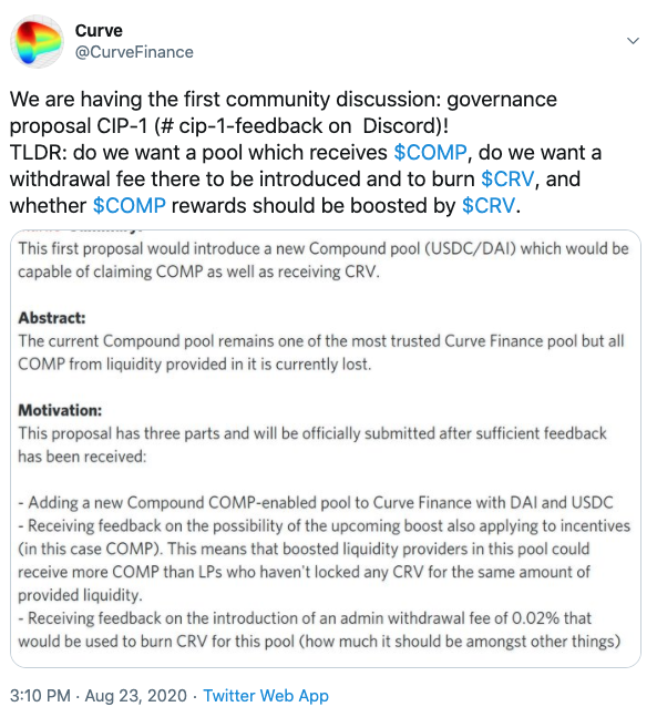 Tuit Curve Finance primer gobernanza