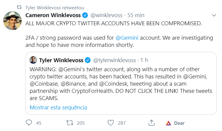Cameron Winklevoss alerta sobre o hack