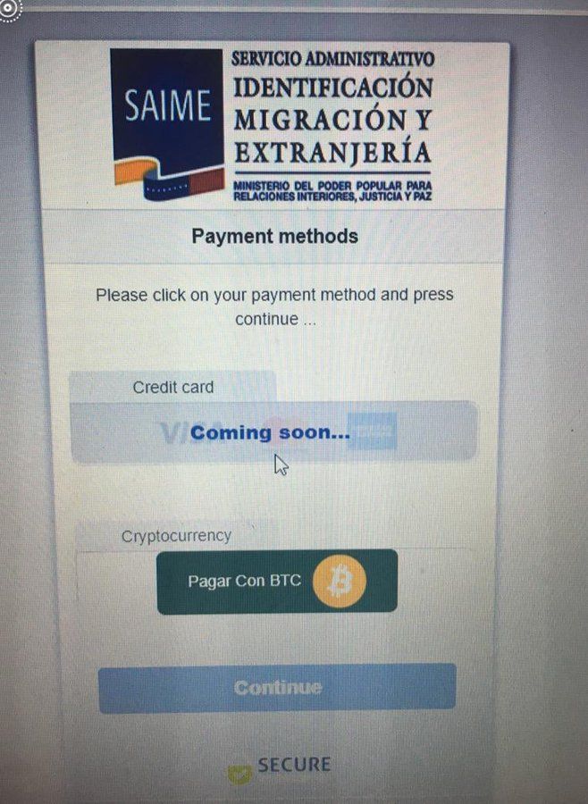 Pago SAIME con Bitcoin para pasaporte