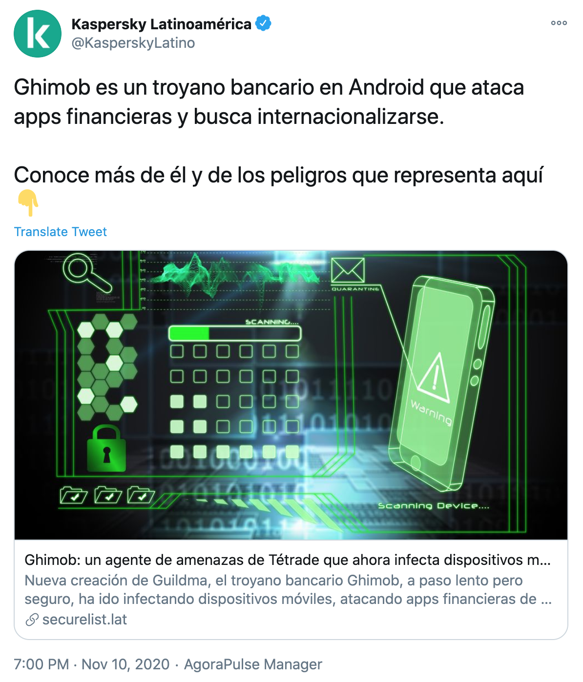 Tuit Kaspersky Latinoamerica