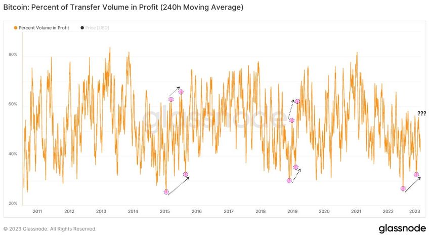 Bitcoin: Percent of transfer Volume in profit 