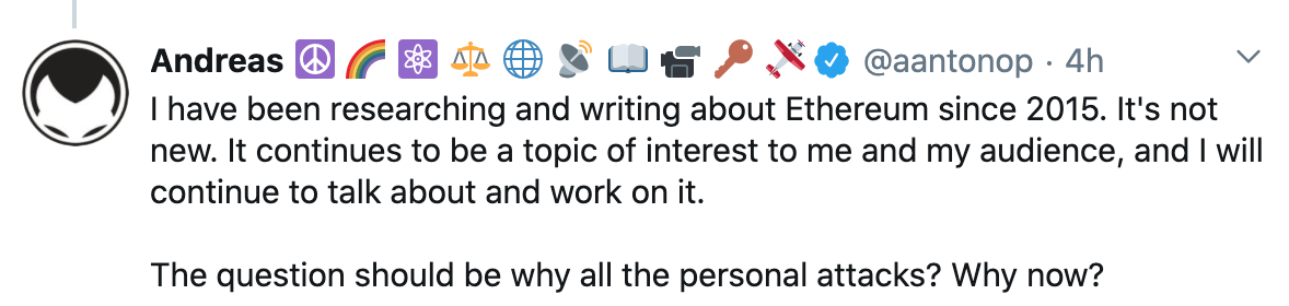 Tuit explicación de Andres sobre Ethereum
