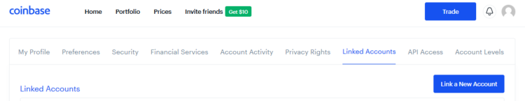 Liên kết tài khoản trong Coinbase