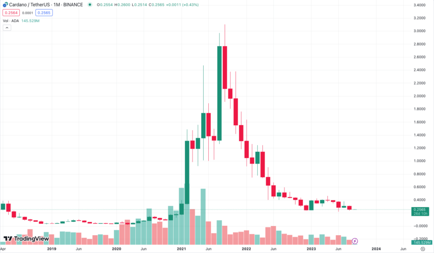 ADA/USDT price touched $3.10 during the last bull run.